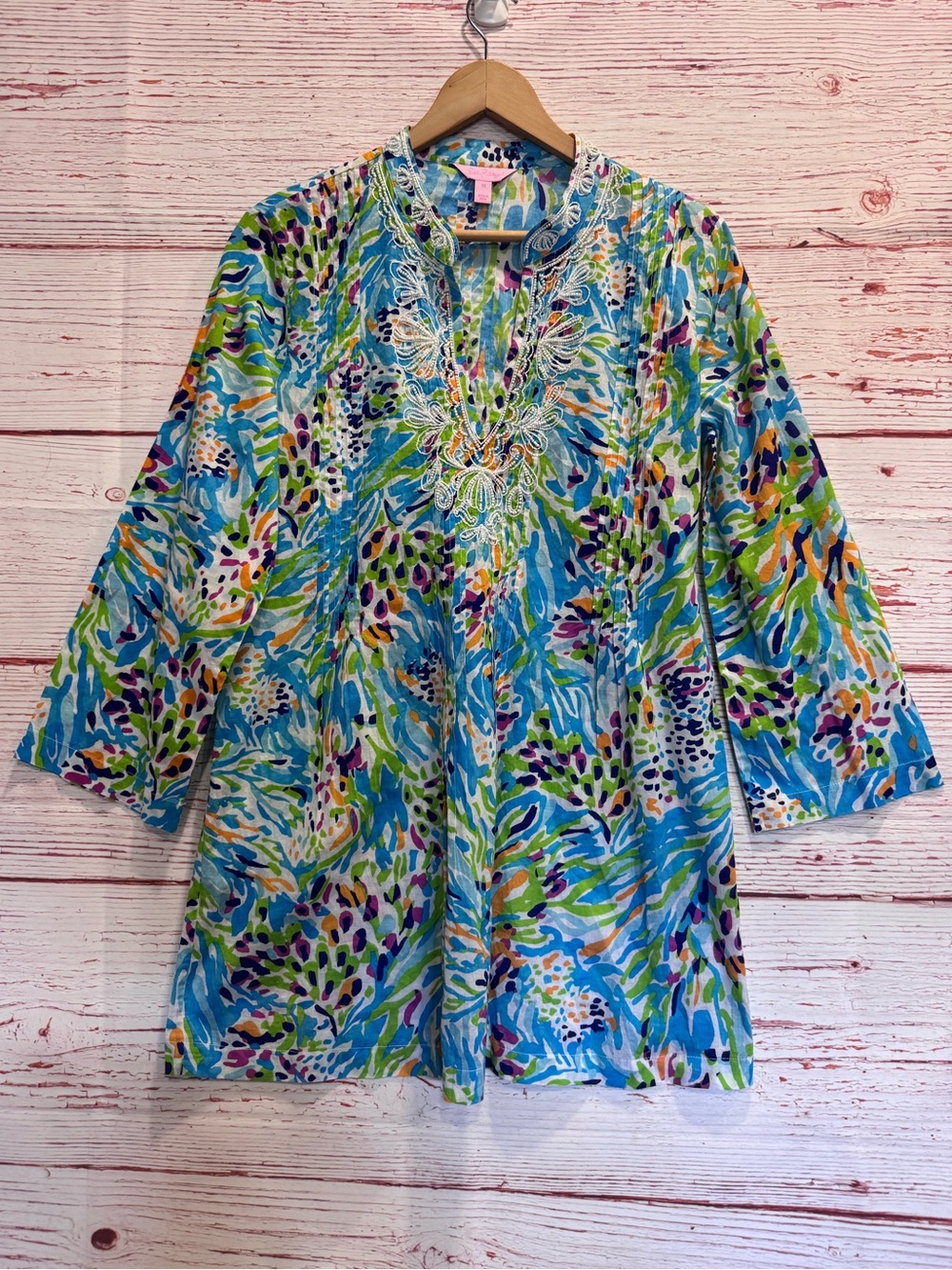 Lilly Pulitzer Sarasota Beaded Tunic Top in Resort White Sea Soirée Sz M - Picture 2 of 14